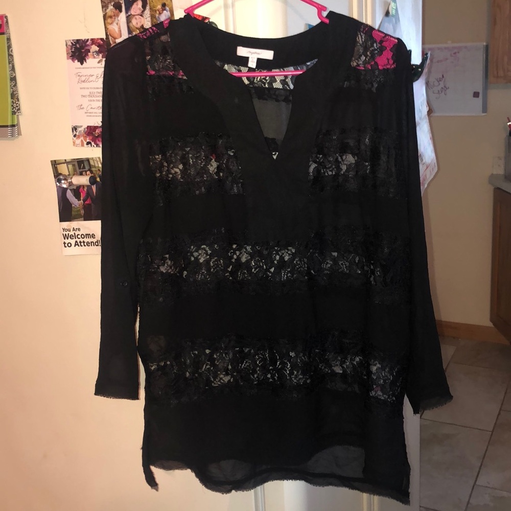 Mystree Black long sleeve lace blouse